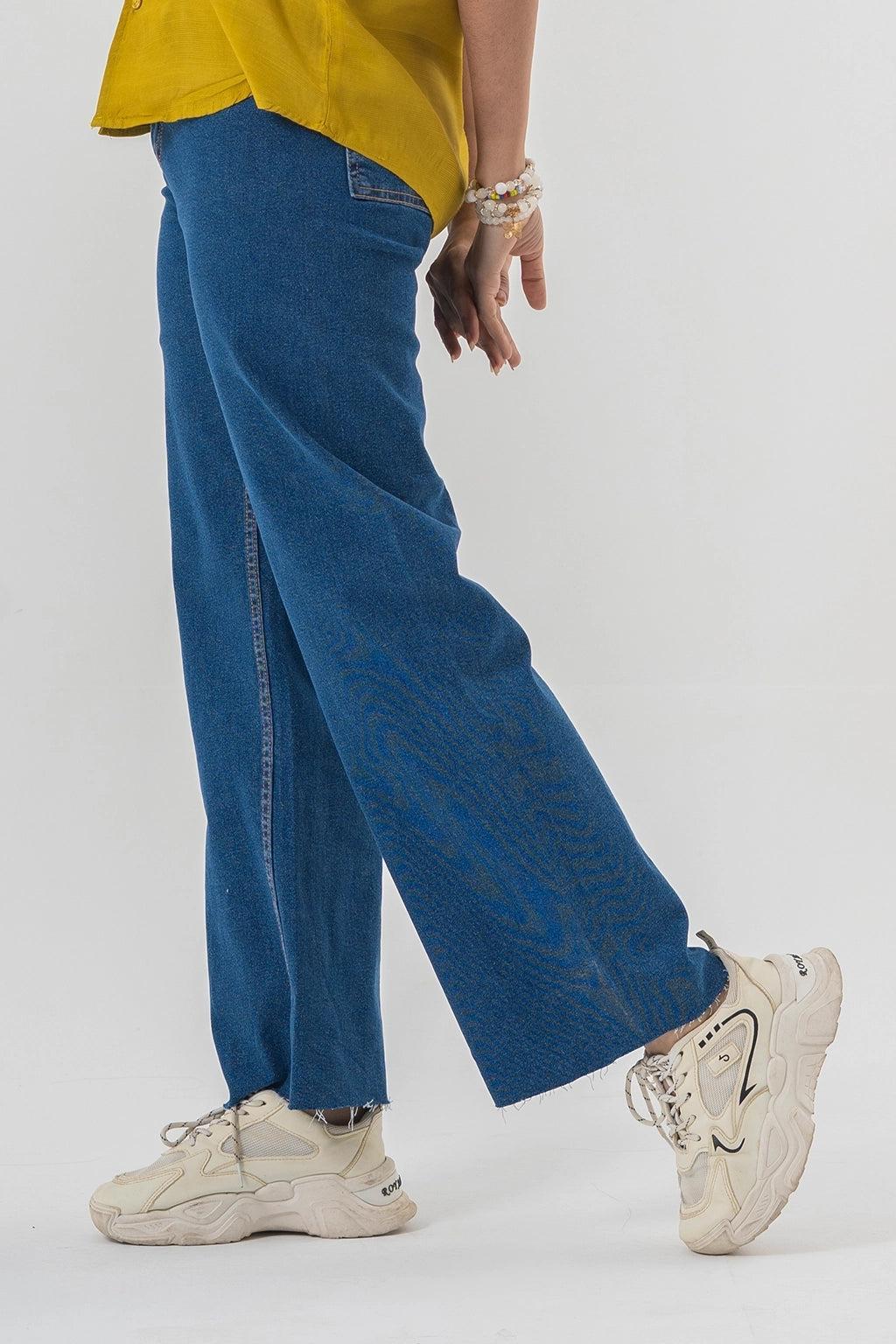 Women’s Cargo Jeans – Dark Blue Flapper Style | Wide Leg High Waist Pants