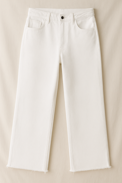 Women’s Baggy Jeans –  Flapper Style | Plazo Wide Leg High Waist Pants White Color