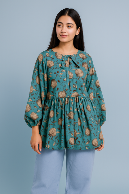 Kurti with Light Blue Cargo Flapper Jeans – Stylish Casual Outfit | Custom Designs Available