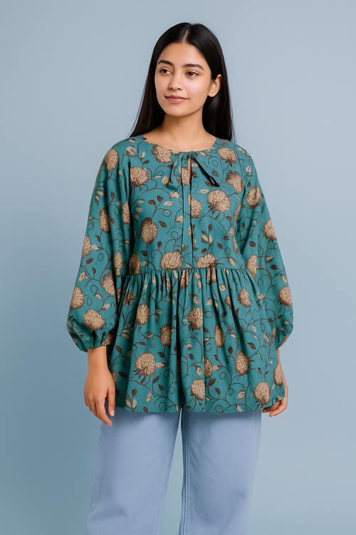 Kurti with Light Blue Cargo Flapper Jeans – Stylish Casual Outfit | Custom Designs Available