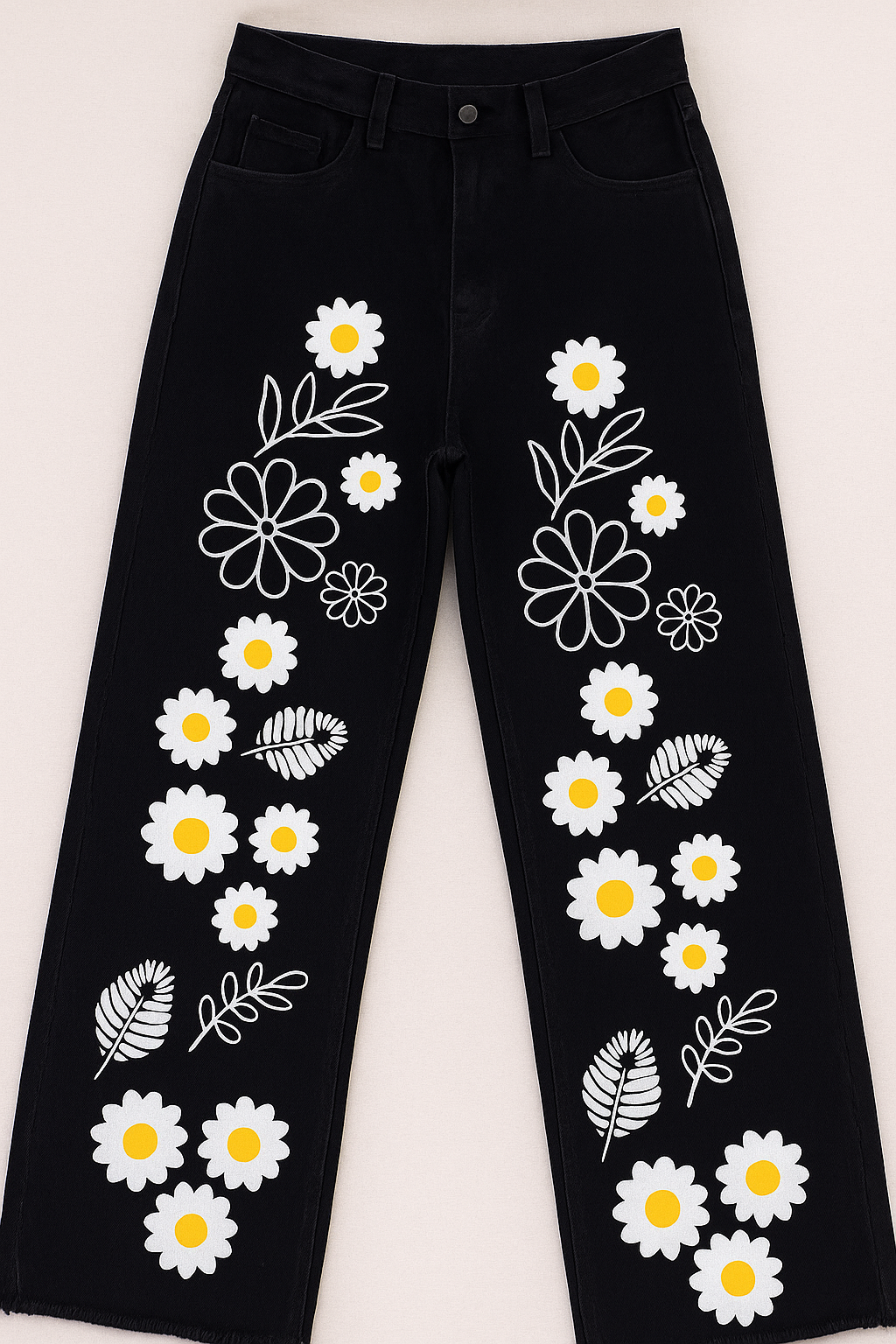 Black Flower Printed Wide Leg baggy Jeans