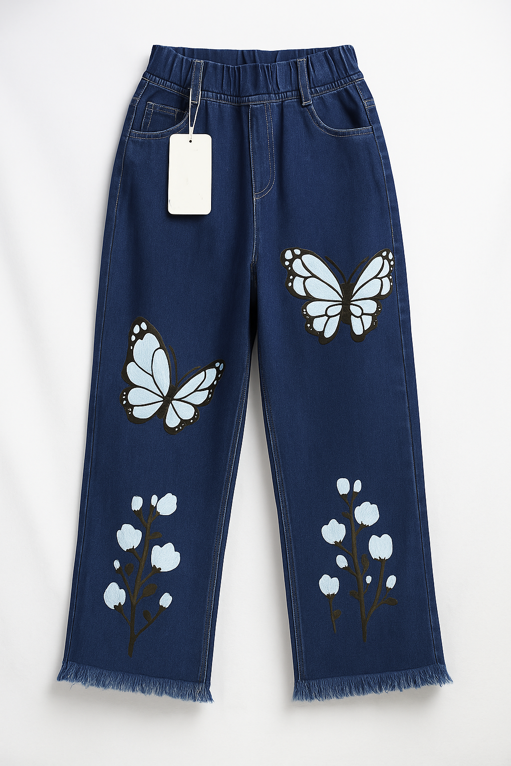 Butterfly Printed Wide Leg High Waist Baggy Jeans