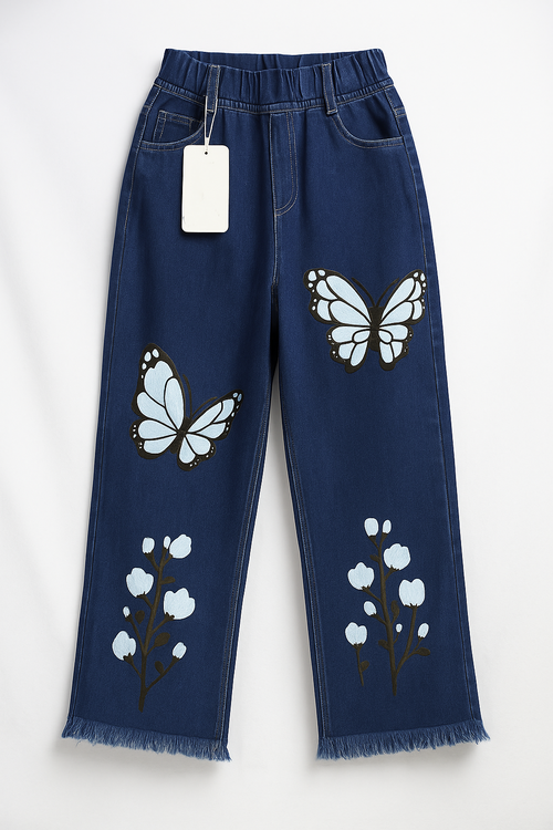 Butterfly Printed Wide Leg High Waist Baggy Jeans