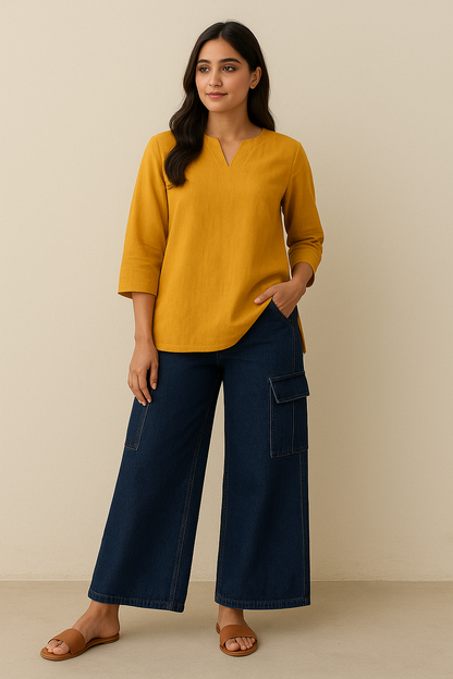 Women’s Cargo Jeans – Dark Blue Flapper Style | Wide Leg High Waist Pants