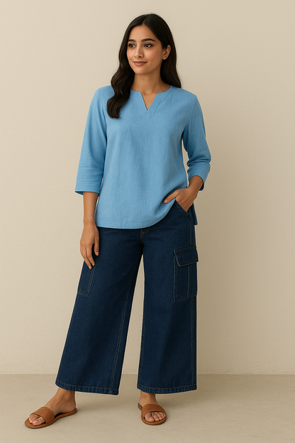 Women’s Cargo Jeans – Dark Blue Flapper Style | Wide Leg High Waist Pants