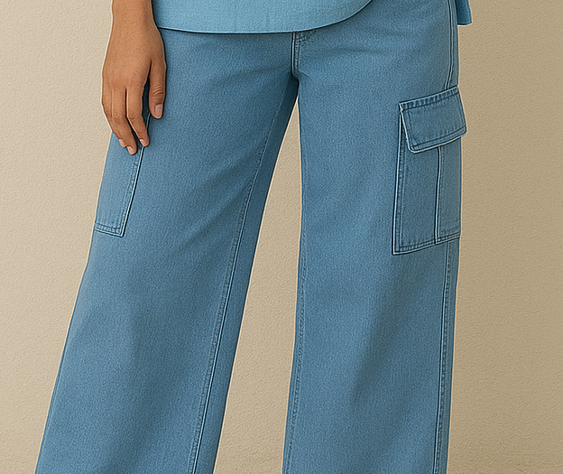 Kurti with Light Blue Cargo Flapper Jeans – Stylish Casual Outfit | Custom Designs Available