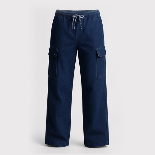 Women’s Cargo Jeans – Dark Blue Flapper Style | Wide Leg High Waist Pants