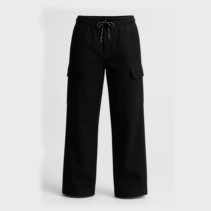 Women’s Cargo Jeans – Flapper Style | Wide Leg High Waist Pants Black color