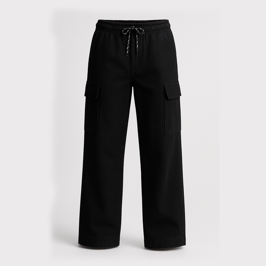 Women’s Cargo Jeans – Flapper Style | Wide Leg High Waist Pants Black color