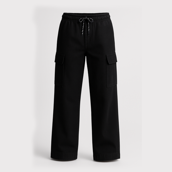 Women’s Cargo Jeans – Flapper Style | Wide Leg High Waist Pants Black color