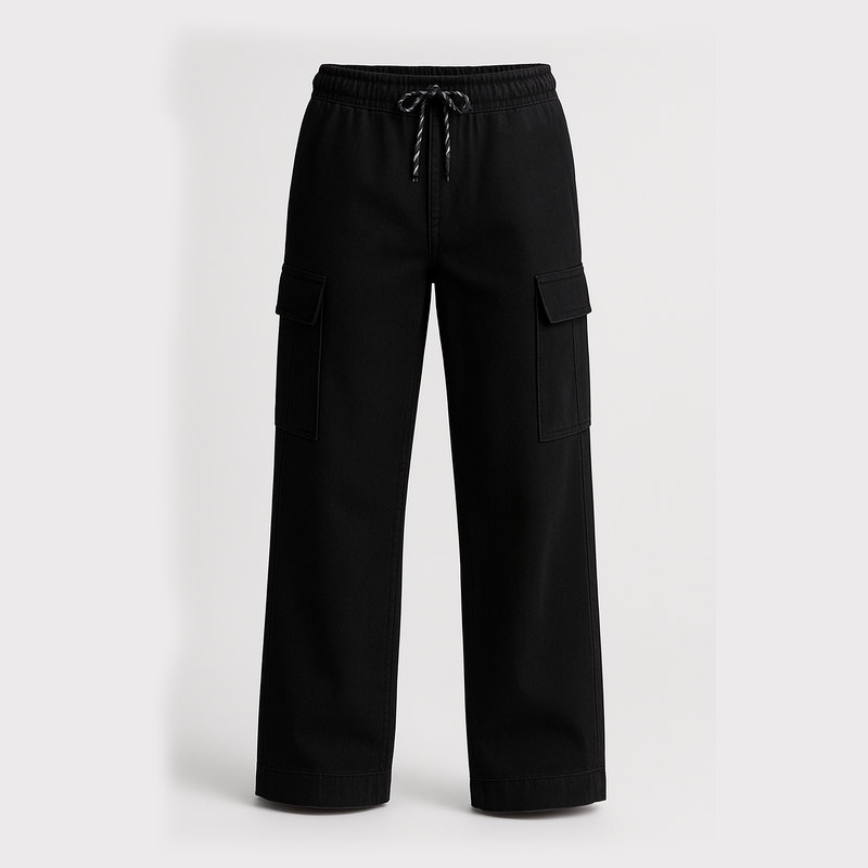 Women’s Cargo Jeans – Flapper Style | Wide Leg High Waist Pants Black color