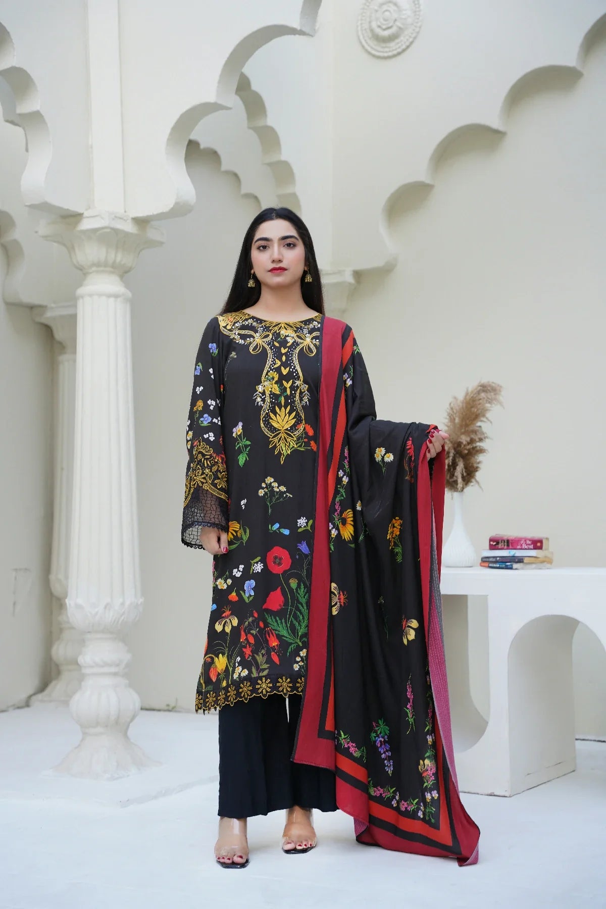 3 Piece - Embroidered Bana Doria Suit