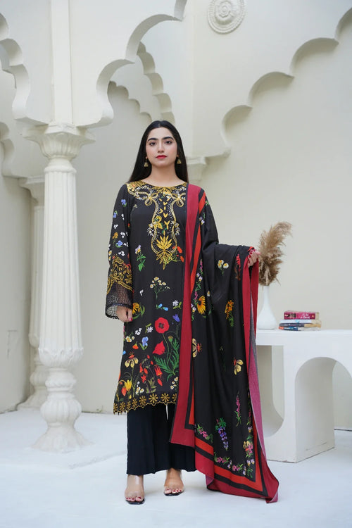 3 Piece - Embroidered Bana Doria Suit