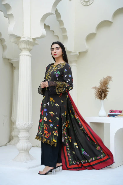 3 Piece - Embroidered Bana Doria Suit