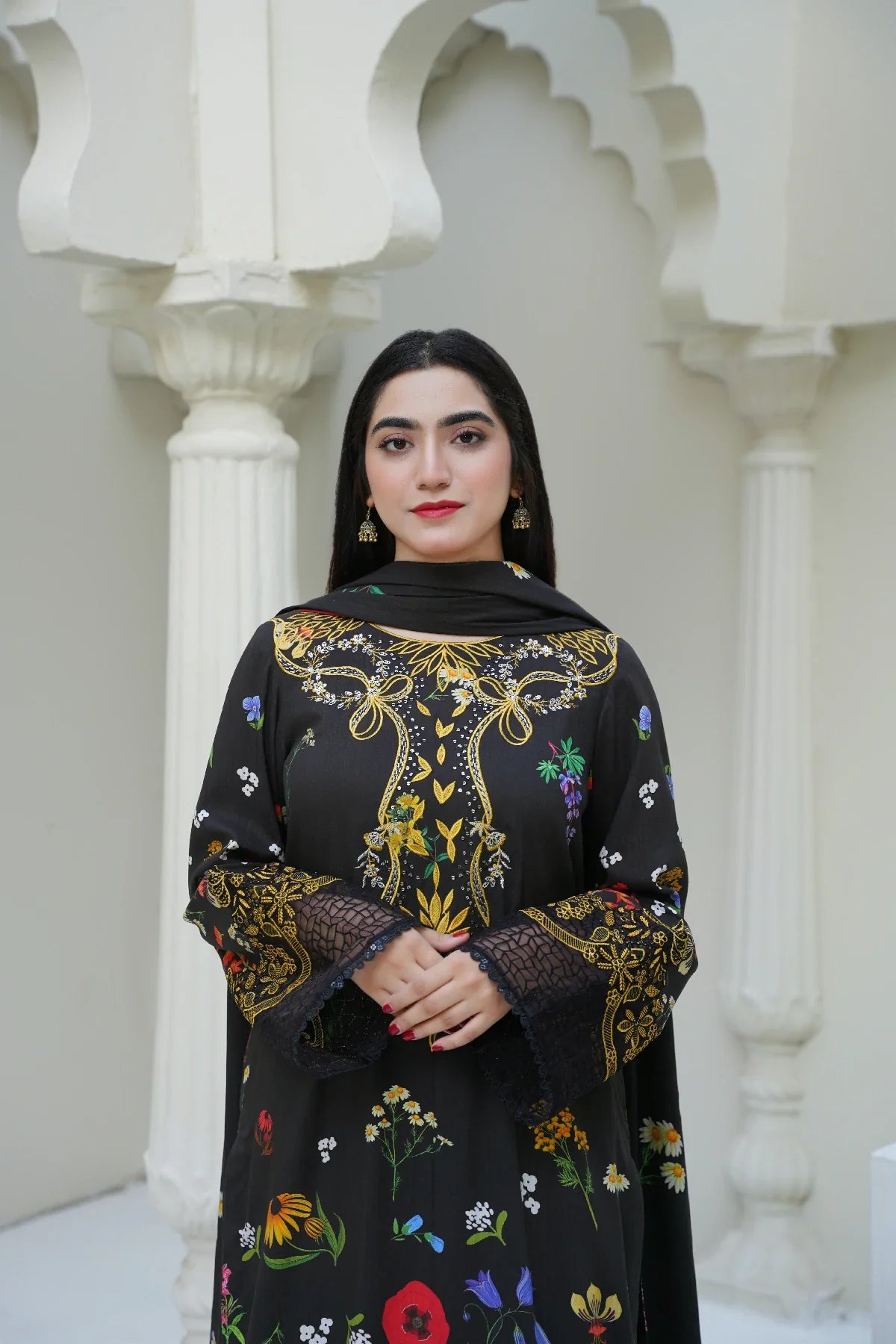 3 Piece - Embroidered Bana Doria Suit