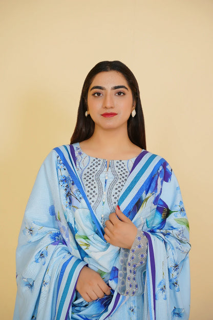 3 Piece - Embroidered Bana Doria Suit