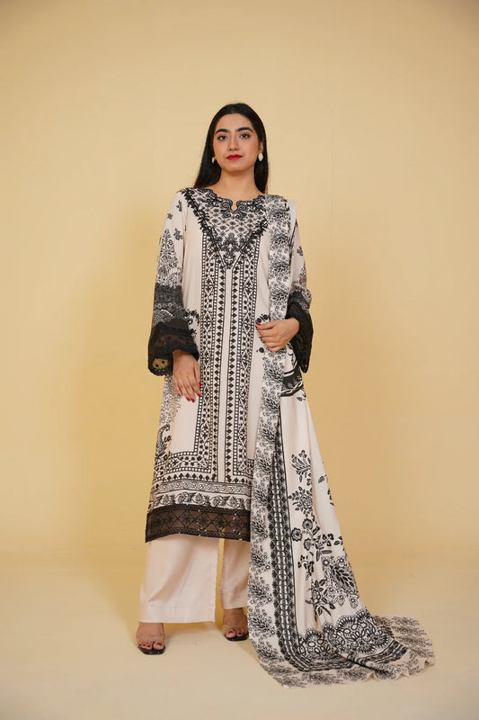 3 Piece - Embroidered Bana Doria Suit