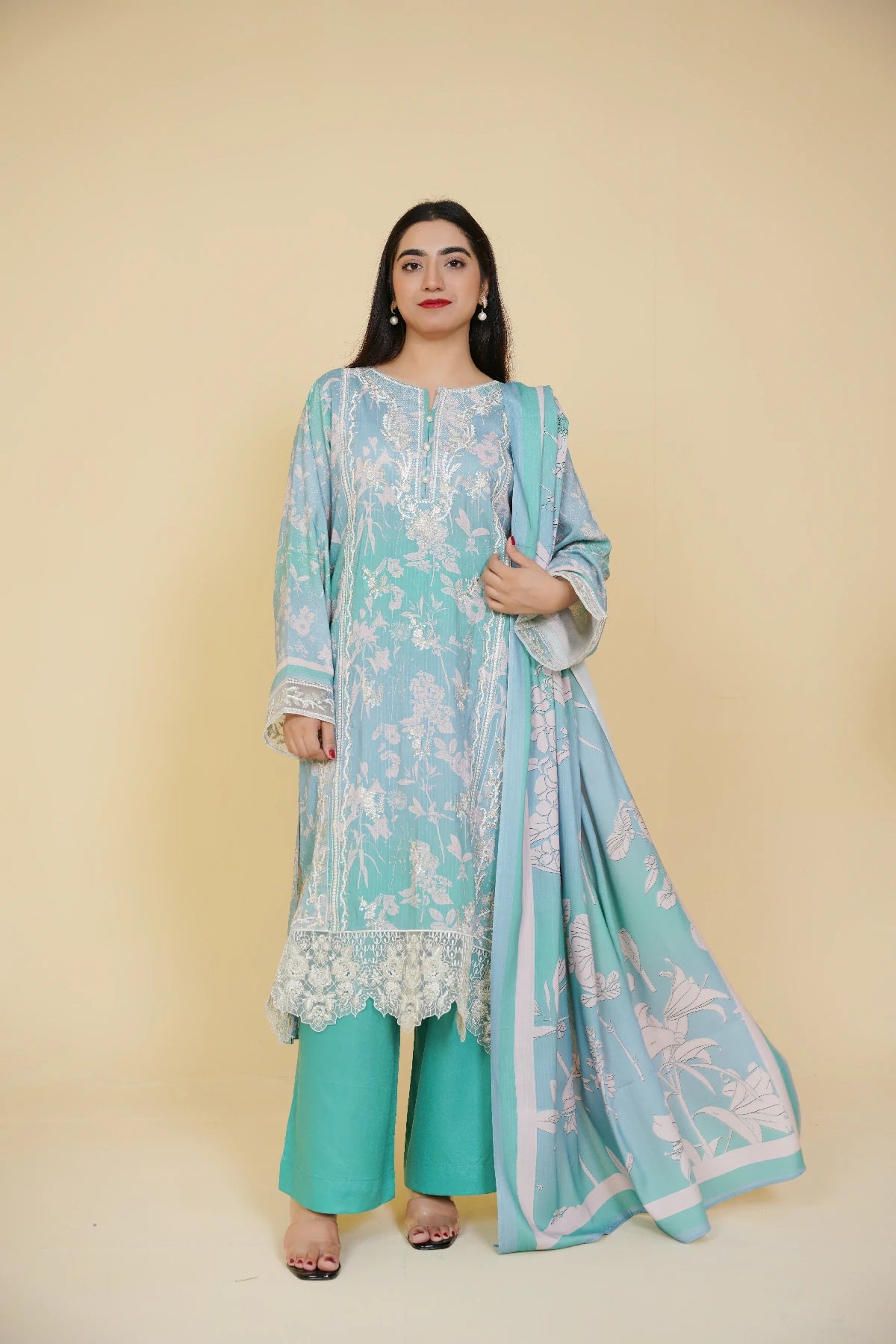 3 Piece - Embroidered Bana Doria Suit