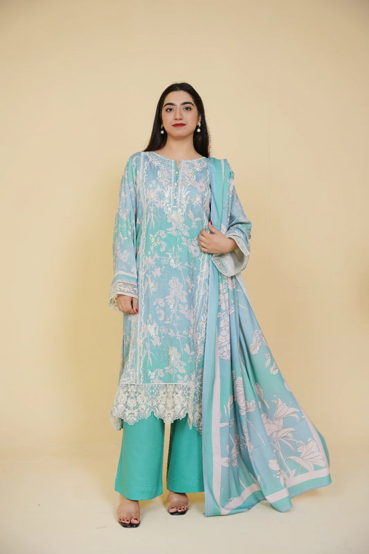 3 Piece - Embroidered Bana Doria Suit