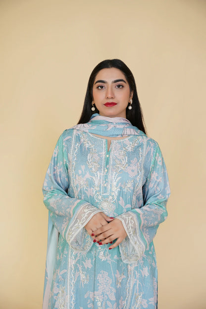 3 Piece - Embroidered Bana Doria Suit