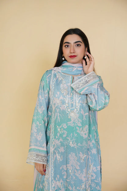 3 Piece - Embroidered Bana Doria Suit