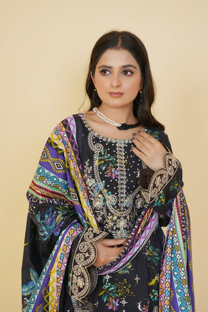 3 Piece - Embroidered Bana Doria Suit