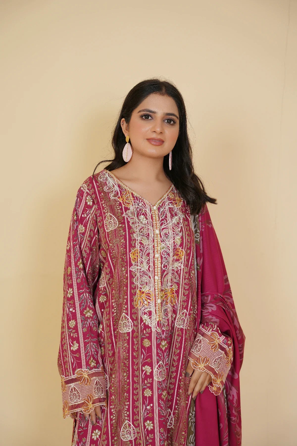 3 Piece - Embroidered Bana Doria Suit