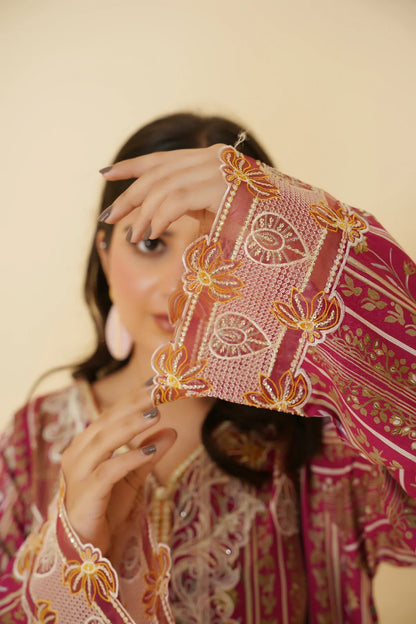 3 Piece - Embroidered Bana Doria Suit