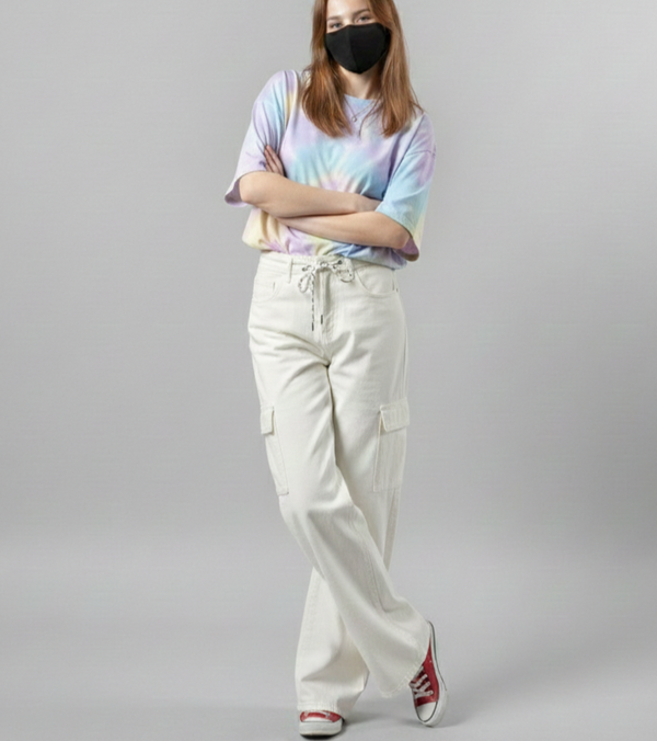 Full Baggy Cargo Jeans – White