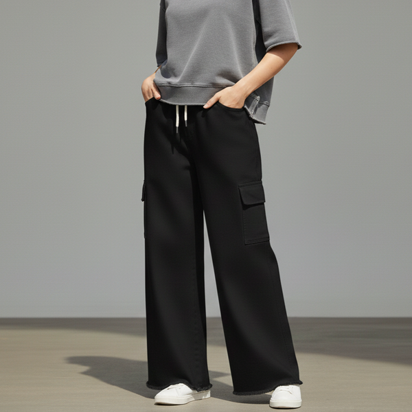 Full Baggy Cargo Jeans – Black