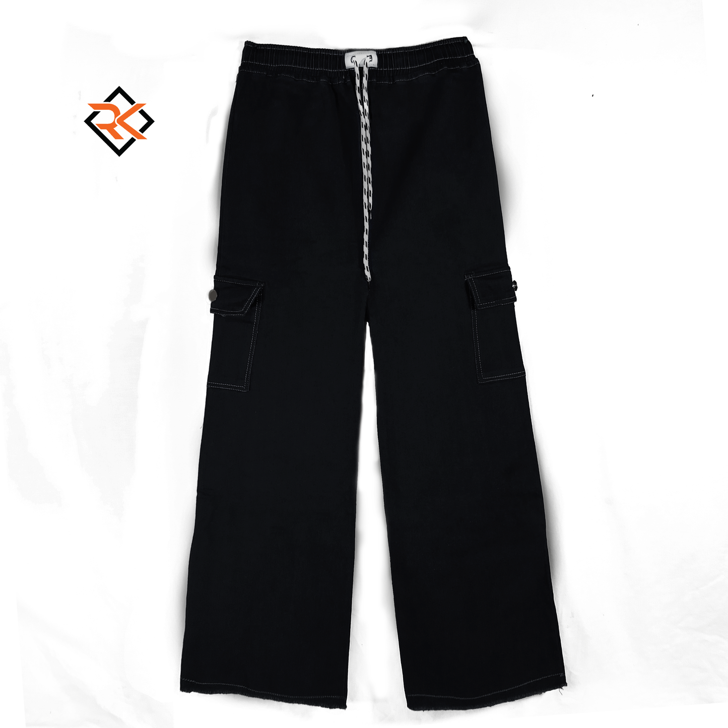 Women’s Cargo Jeans – Flapper Style | Wide Leg High Waist Pants Black color
