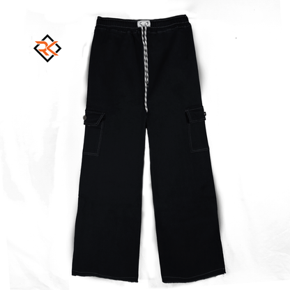 Women’s Cargo Jeans – Flapper Style | Wide Leg High Waist Pants Black color